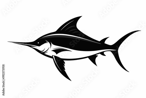 
Marlin sea fish silhouette, marlin fish in different poses, sword fish, vector illustration.