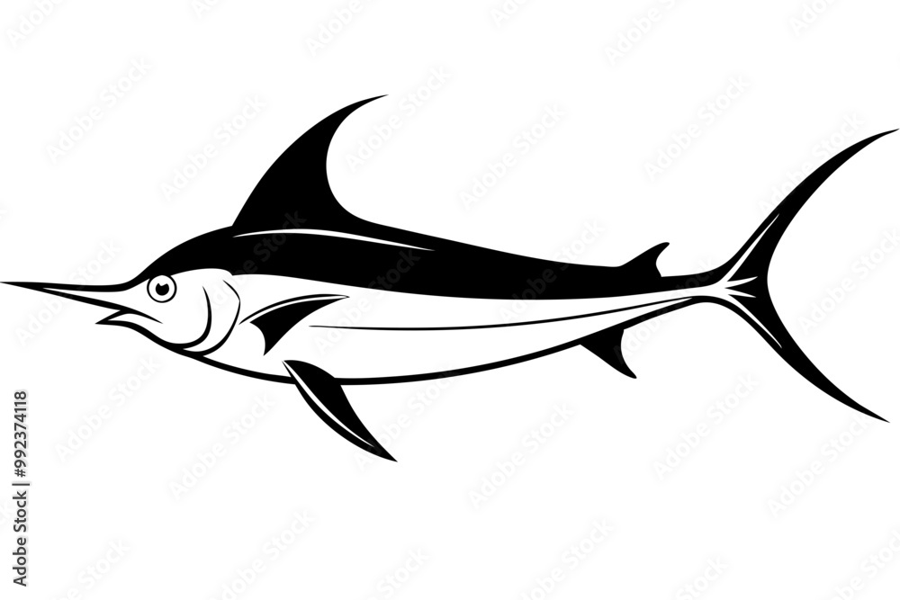 Marlin sea fish silhouette, marlin fish in different poses, sword fish, vector illustration.
Marlin sea fish silhouette, marlin fish in different poses, sword fish, vector illustration.