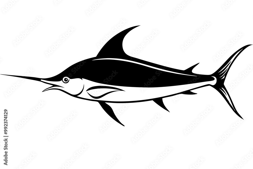 Marlin sea fish silhouette, marlin fish in different poses, sword fish, vector illustration.
Marlin sea fish silhouette, marlin fish in different poses, sword fish, vector illustration.