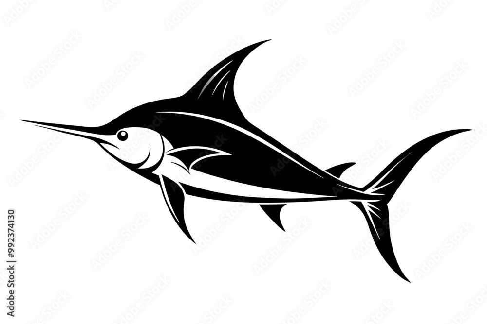 Marlin sea fish silhouette, marlin fish in different poses, sword fish, vector illustration.
Marlin sea fish silhouette, marlin fish in different poses, sword fish, vector illustration.