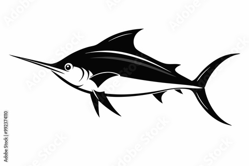 
Marlin sea fish silhouette, marlin fish in different poses, sword fish, vector illustration.