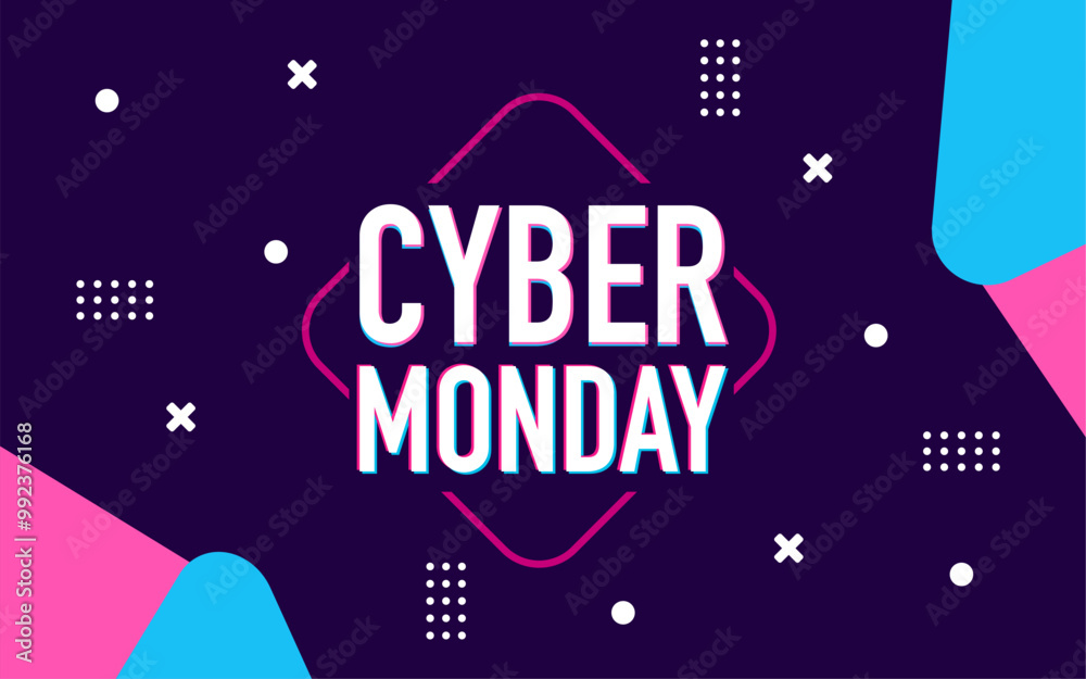 Fototapeta premium Cyber Monday sale banner with colorful shapes. Suitable for online promotions