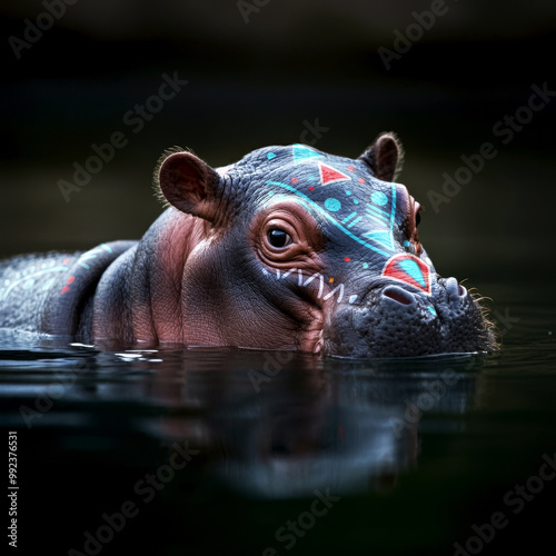 Hippo with Ndebele design elements 001