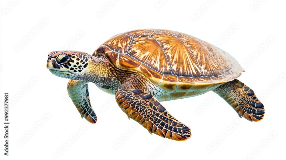 Fototapeta premium Beautiful Sea Turtle on White Background - High-Resolution Wildlife Stock Photo for Nature and Marine Life Projects