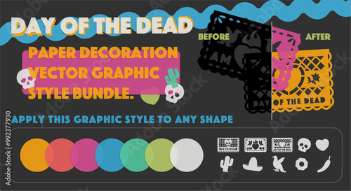 day of the dead graphic style and shapes set.