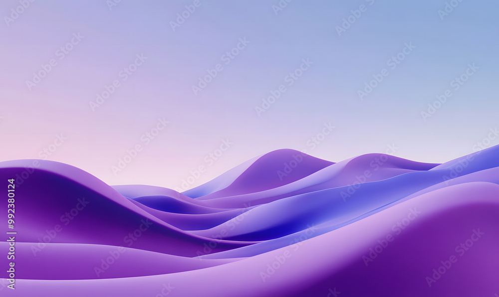 Abstract Purple Waves with Gradient Pastel Sky – 3D Digital Art Design Abstract Purple Waves with Gradient Pastel Sky – 3D Digital Art Design