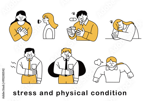 ストレスと体調に関するイラストセット