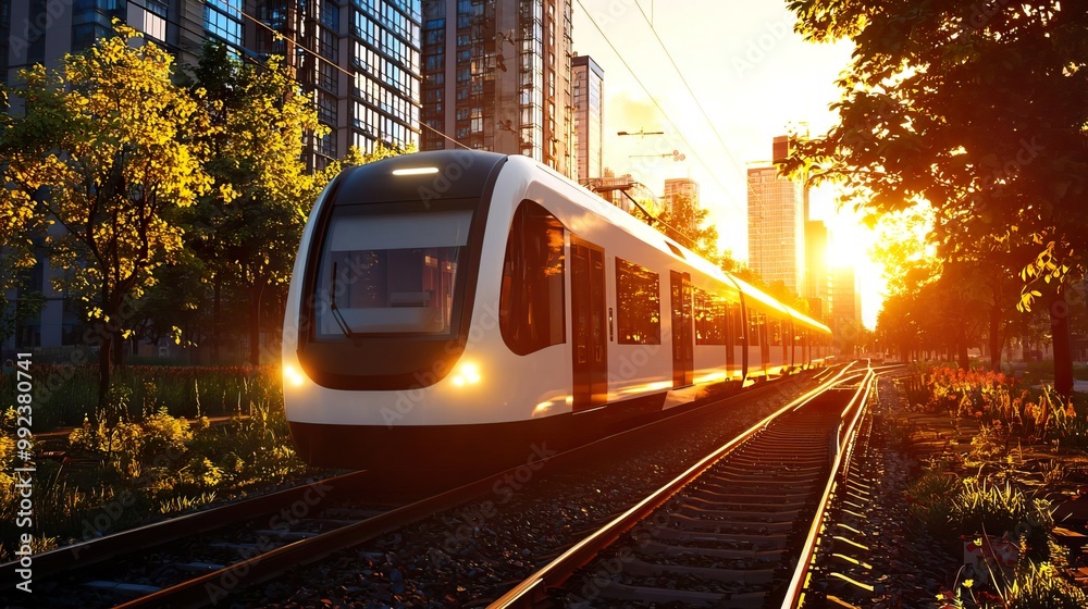 Naklejka premium Create a vibrant 3D visualization of interconnected travel routes featuring diverse transportation models, set against a dynamic urban landscape to showcase modern connectivity and