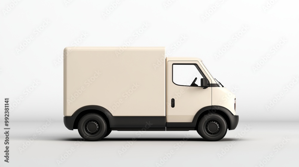 Modern Delivery Van Isolated on White Background Representing Transactions and Logistics Concept Modern Delivery Van Isolated on White Background Representing Transactions and Logistics Concept