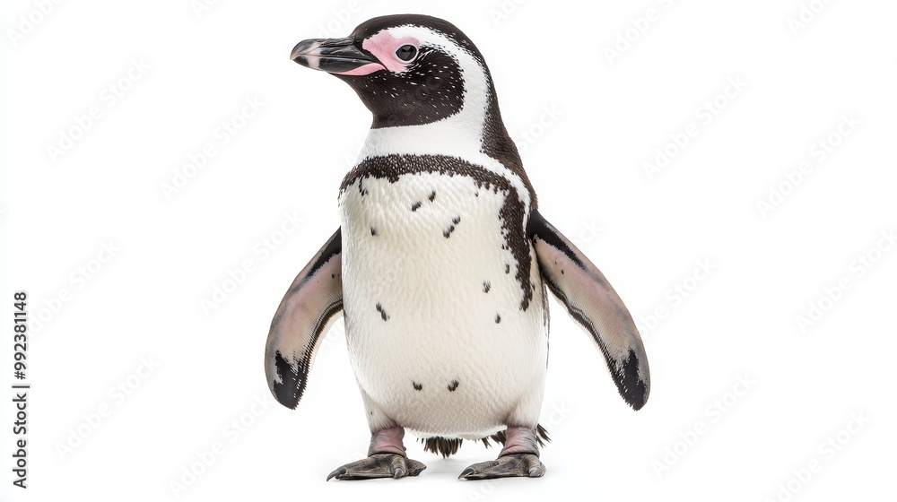 Fototapeta premium Adorable Penguin Standing on White Background - High-Resolution Wildlife Stock Photo for Commercial Use