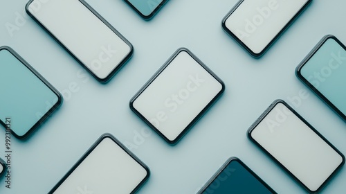 Modern Digital Transactions Concept with Multiple Smartphones on a Light Blue Background