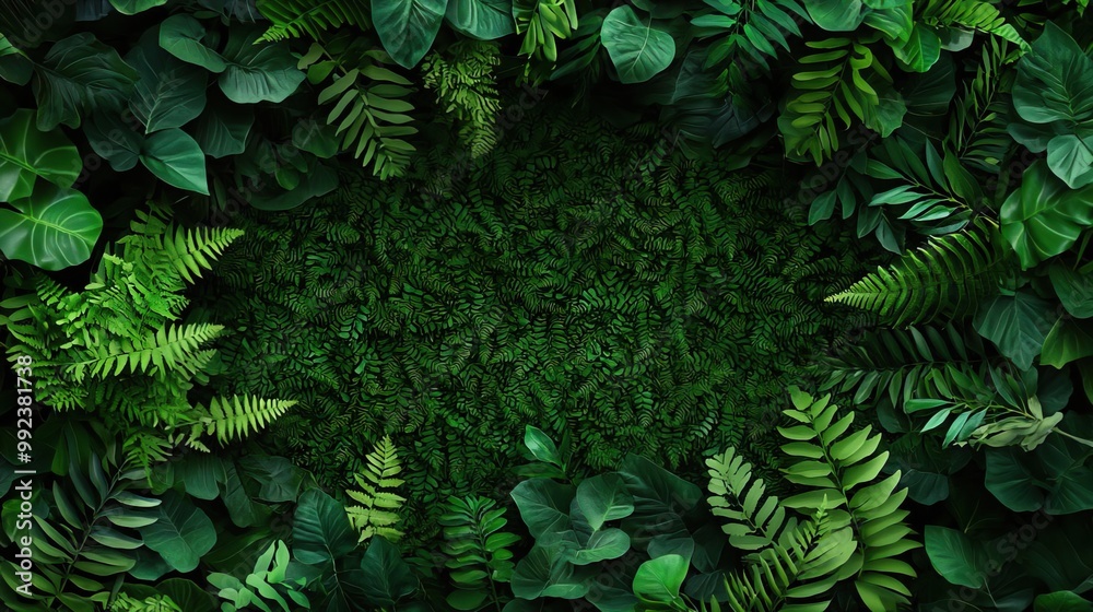 Fototapeta premium A serene nature-inspired backdrop featuring intricate floral patterns and vibrant green leaves, perfect for showcasing products or creating a calming visual atmosphere in designs.