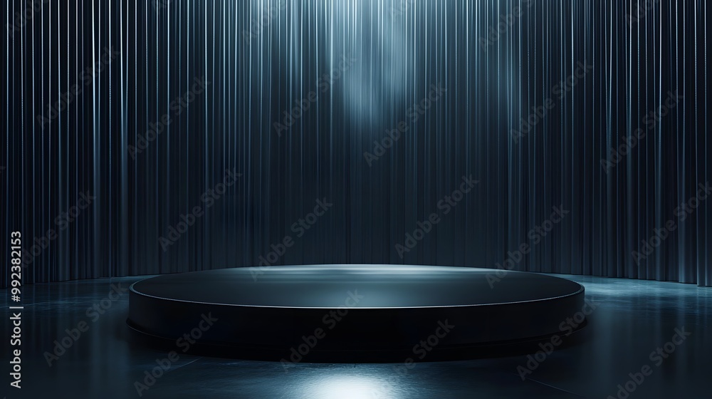 Futuristic dark podium with light and reflection background. Futuristic dark podium with light and reflection background.