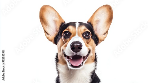 Adorable Corgi Dog with Big Ears Smiling on White Background - Perfect for Pet and Animal Lovers