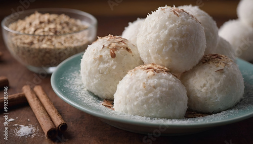 coconut covered snowball desserts on plate