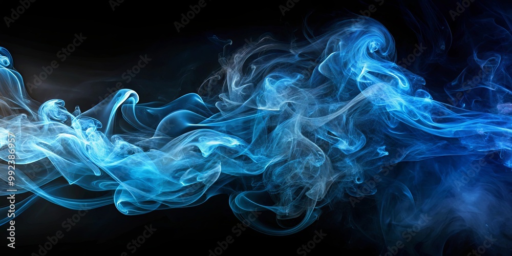 Abstract Blue Smoke Swirls Against a Dark Background