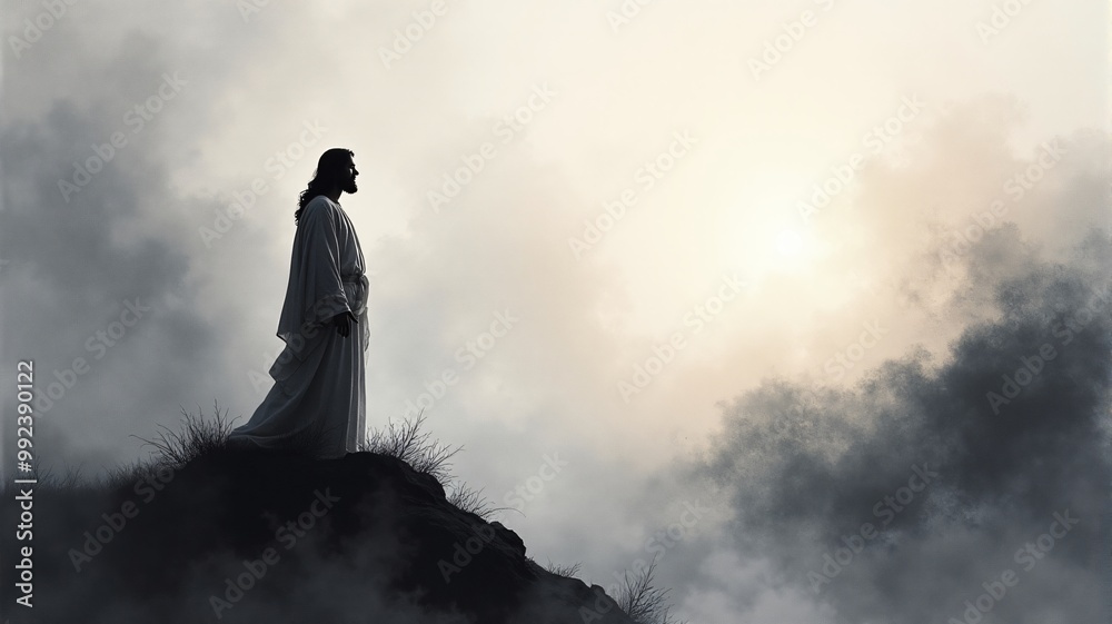 Jesus Christ praying at the top of mountain. Jesus Christ praying at the top of mountain.