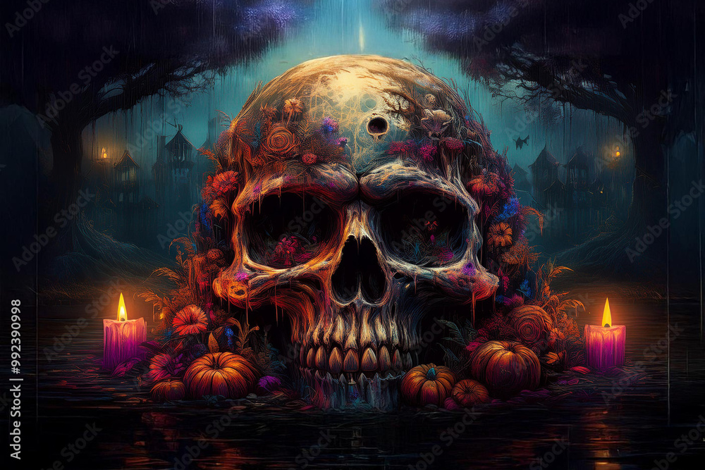 generated ai skull in halloween theme generated ai skull in halloween theme