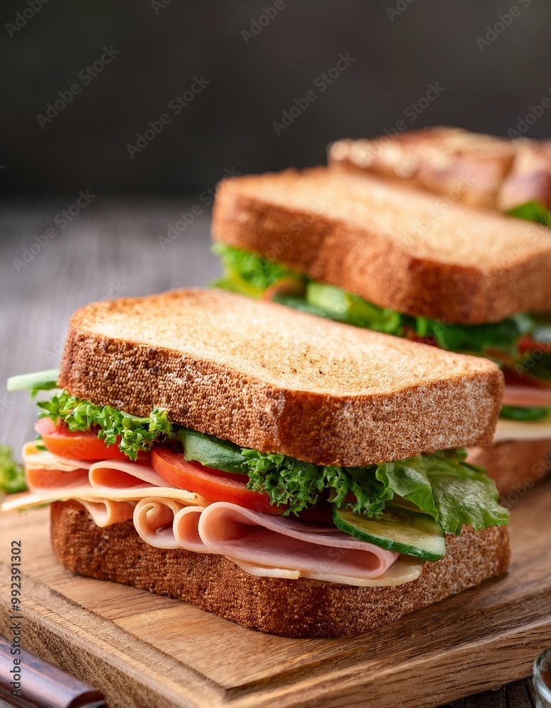 Flavorful lunch sandwiches with depth of field showcasing fresh bread and creative fillings Flavorful lunch sandwiches with depth of field showcasing fresh bread and creative fillings