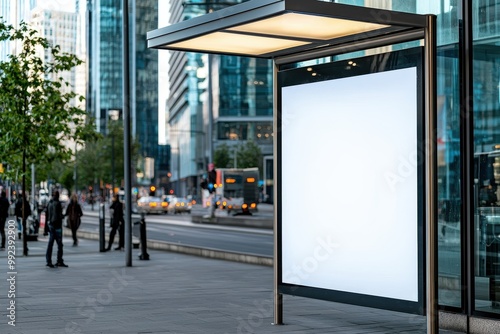 Empty Billboard at City Bus Stop in Urban Setting