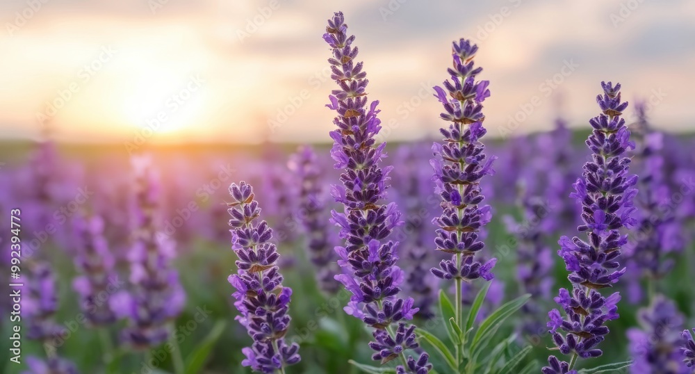 Fototapeta premium Vibrant lavender field at sunset
