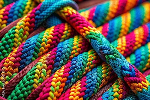 Close-up of intricately woven shoelace texture showcasing detailed patterns and vibrant color variations