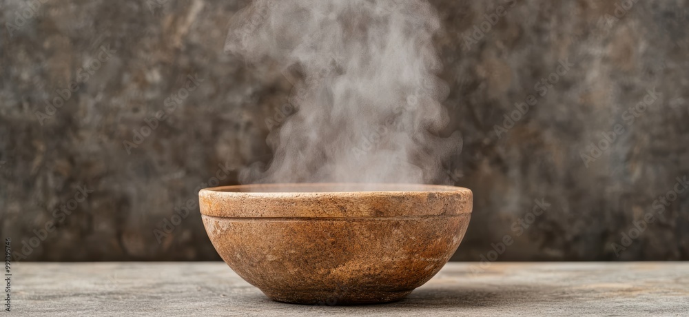 Steaming bowl of soup or stew on wooden table Steaming bowl of soup or stew on wooden table
