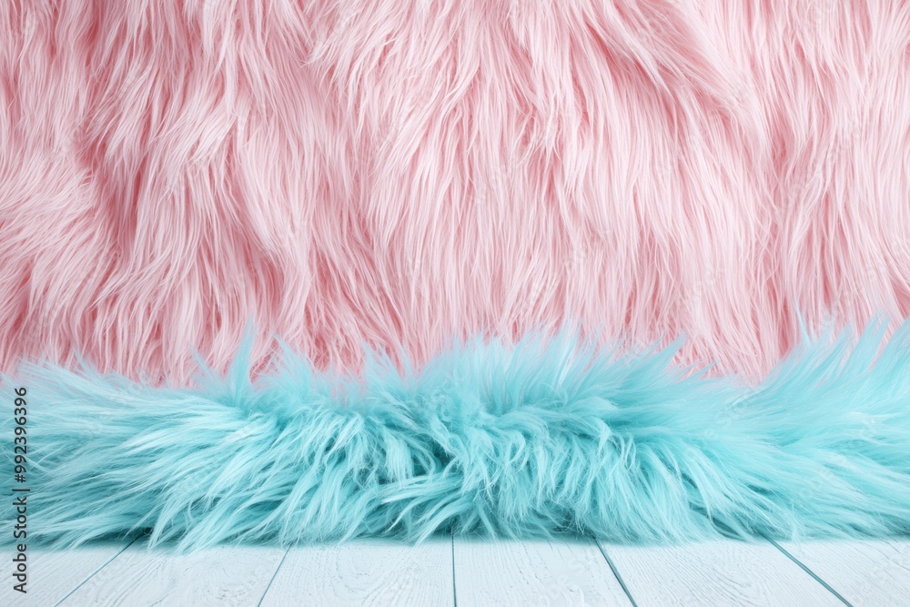 Fototapeta premium Fluffy pink and teal fur background