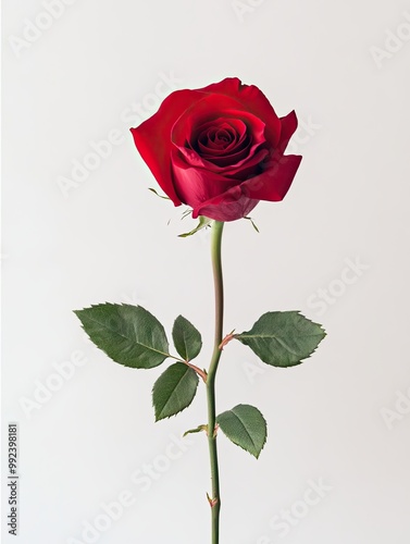 red rose, single stem isolated on a white background