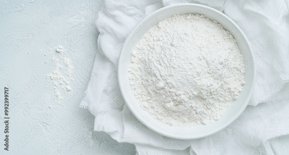 Freshly milled flour in a white bowl Freshly milled flour in a white bowl