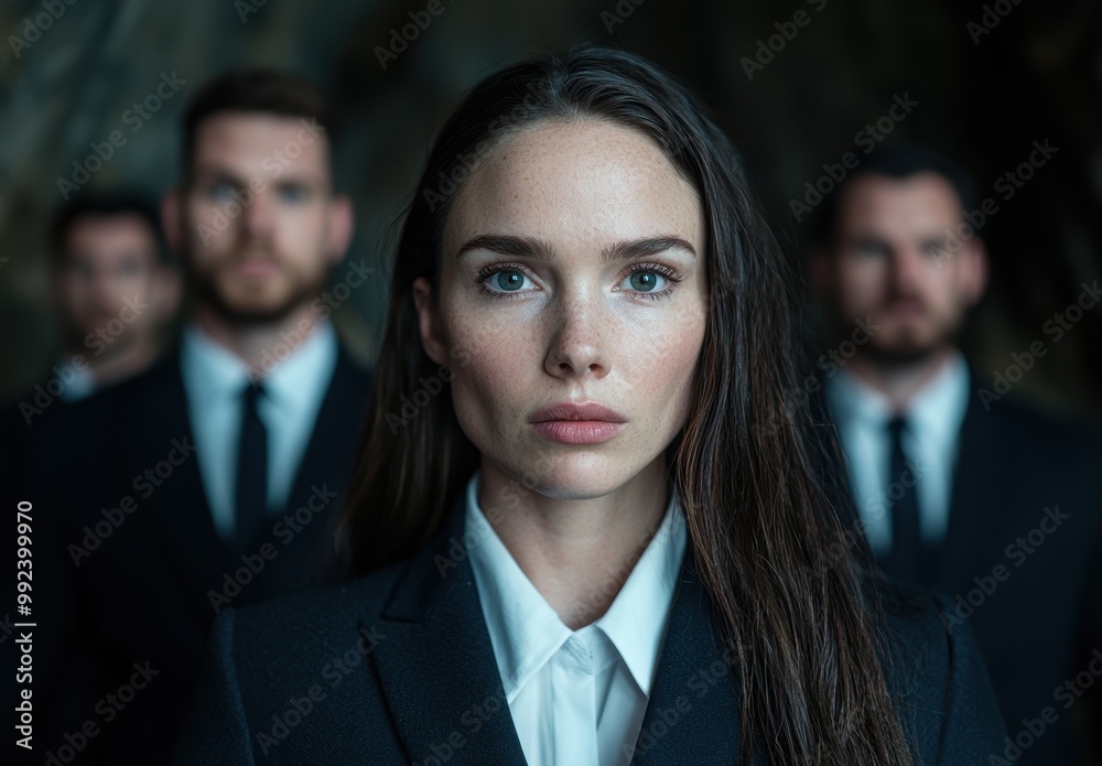confident woman in business attire with serious expression confident woman in business attire with serious expression