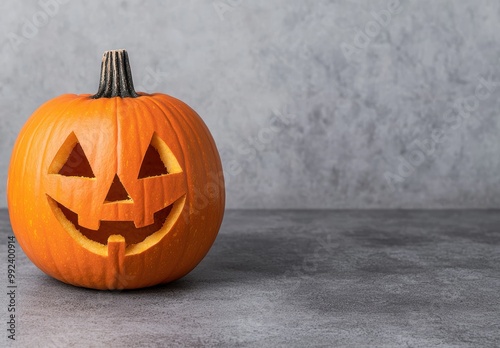 Carved pumpkin with spooky face photo