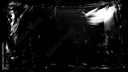 Abstract Black and White Plastic Wrap Texture with Wrinkles and Folds, A Monochrome Background Design photo