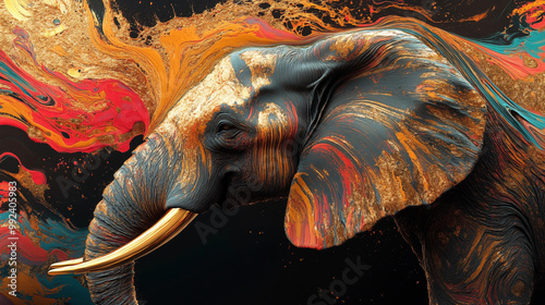 Beautiful high-end gold sand paint texture artistic elephant illustration

