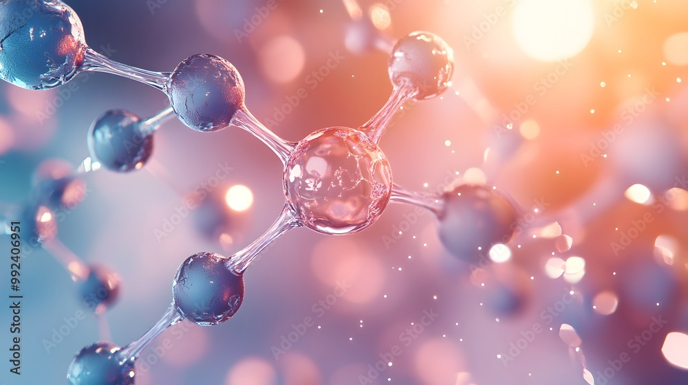 A Close-Up of a Molecule with Crystal-Like Spheres Connected by Transparent Tubes A Close-Up of a Molecule with Crystal-Like Spheres Connected by Transparent Tubes