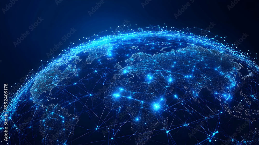 Digital Earth, Connected World, Network of Lines, Blue Background, Abstract, Technology Concept, Graphic Design, Global Communication, Worldwide Connections Digital Earth, Connected World, Network of Lines, Blue Background, Abstract, Technology Concept, Graphic Design, Global Communication, Worldwide Connections