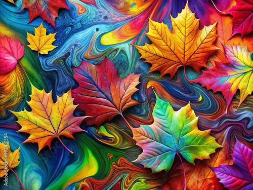 Colorful Abstract Art Depicting Leaves with Fluid Shapes and Vibrant Patterns for Creative Use