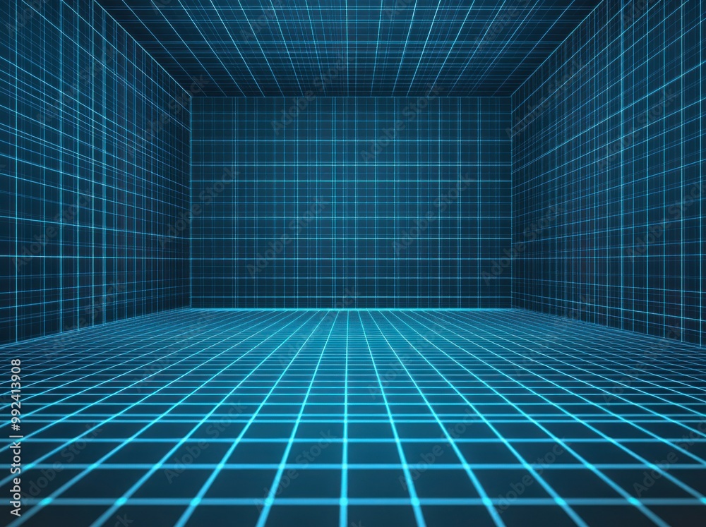 Abstract 3D Room with Blue Grid Abstract 3D Room with Blue Grid