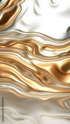 Abstract fluid gold and silver waves create a modern artistic design suitable for backgrounds and textures in various projects. Generative AI