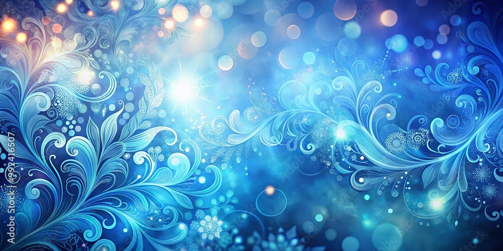 Abstract blue and white floral background with bokeh effect and sparkling lights Abstract blue and white floral background with bokeh effect and sparkling lights