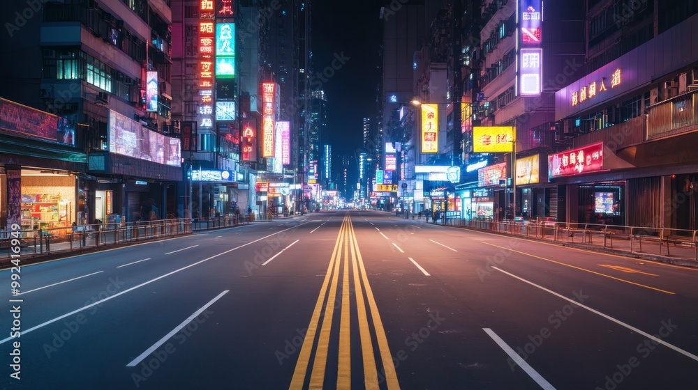 Empty Street in Hong Kong at Night Empty Street in Hong Kong at Night
