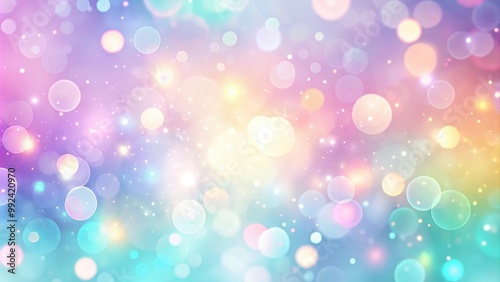 Abstract Pastel Bokeh Background with Delicate Sparkling Lights and a Soft Gradient of Blue, Pink, and Yellow Colors