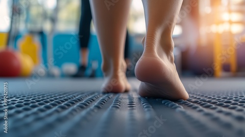 Standing on Balance Mat for Sensory Feedback
