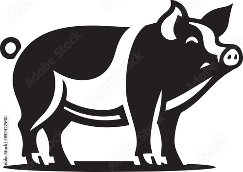 pig silhouette simple vector, pig logo vector black and white photo