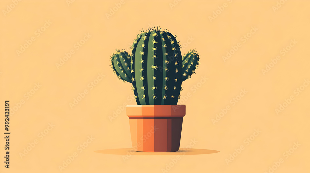 A vibrant cactus in a terracotta pot against a soft pastel background, showcasing its unique structure and spiky texture. A vibrant cactus in a terracotta pot against a soft pastel background, showcasing its unique structure and spiky texture.