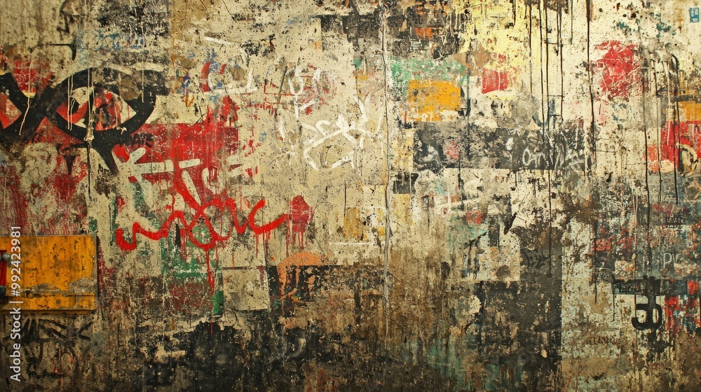 Fototapeta premium Vintage graffiti wall, faded paint
