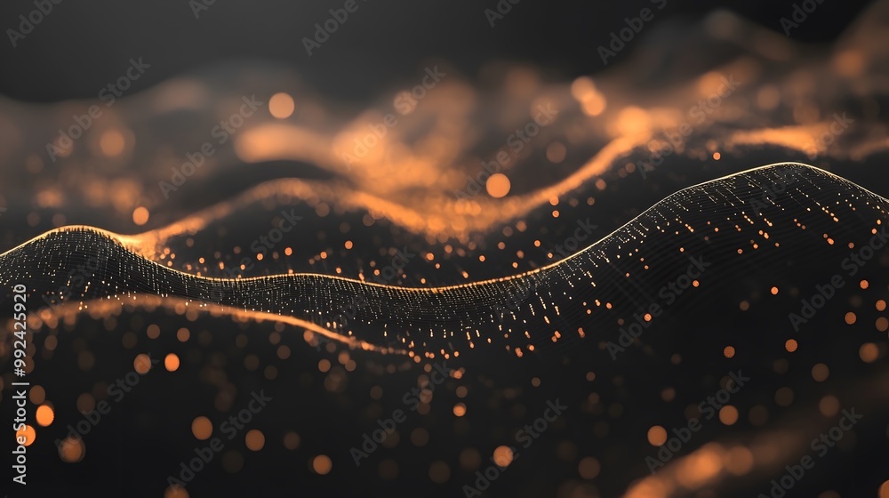 Abstract Digital Landscape with Glowing Orange Points