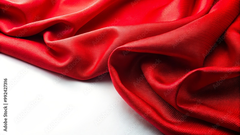 Fototapeta premium A Vibrant Red Fabric Draped Elegantly on a White Background, Showcasing Its Soft Texture and Smooth Flowing Lines