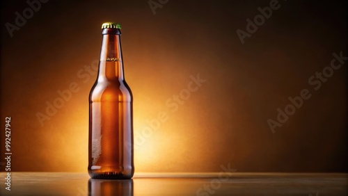 Unopened brown beer bottle on background, beer, bottle, brown, beverage, alcohol, drink, isolated, object, clear, glass, refreshment, cold