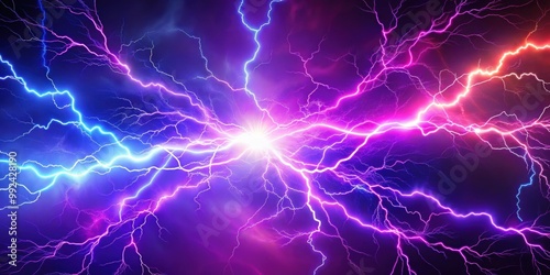 Wallpaper Mural Vibrant background with lightning bolts on violet, colorful neon light, electrical texture, high energy Torontodigital.ca